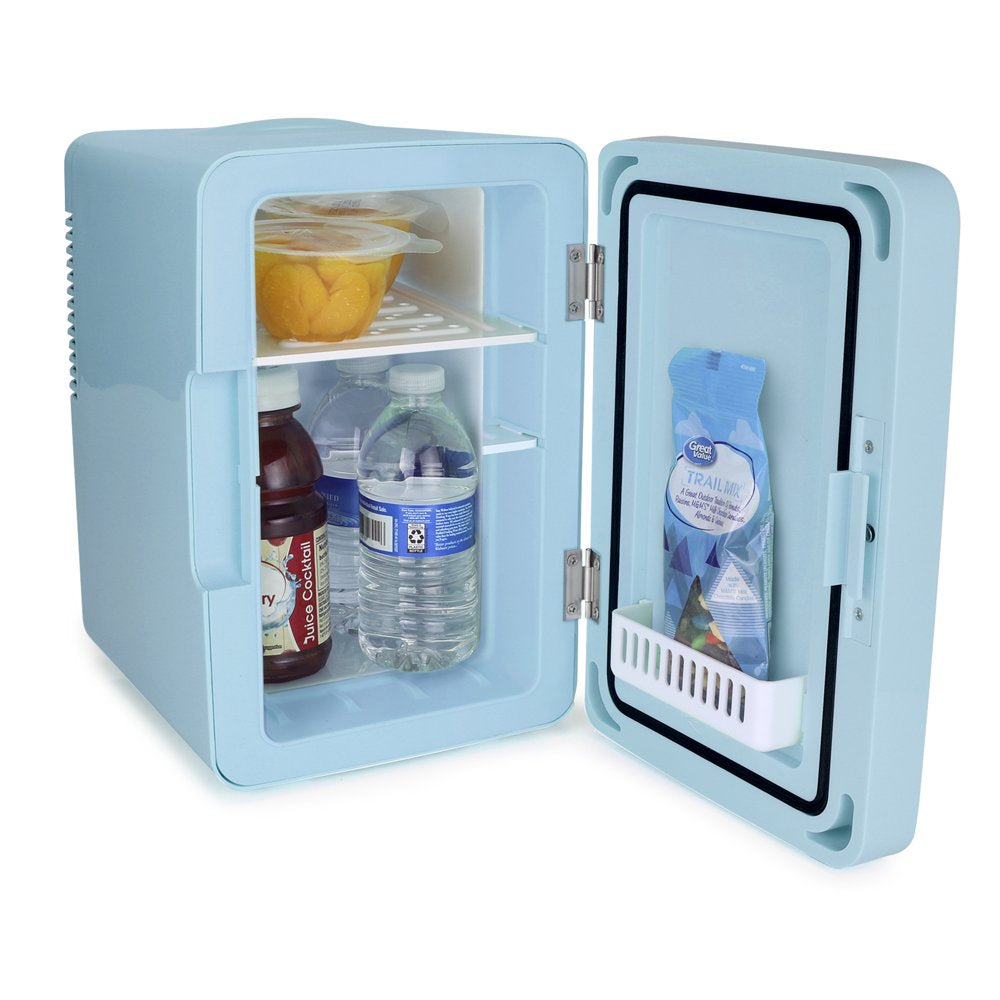 Mini Fridge with LED Lighted Mirror Door, Blue