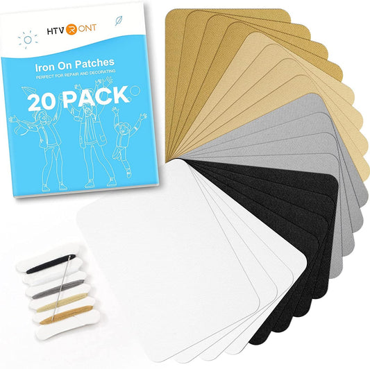 HTVRONT Iron on Patches for Clothing Repair, Multi-Color Fabric Patches Iron on for Denim Jean Repair Decorating Kit 20 Pieces Iron on Patch Size 3.7" by 4.9"(9.5 Cm X 12.5 Cm)