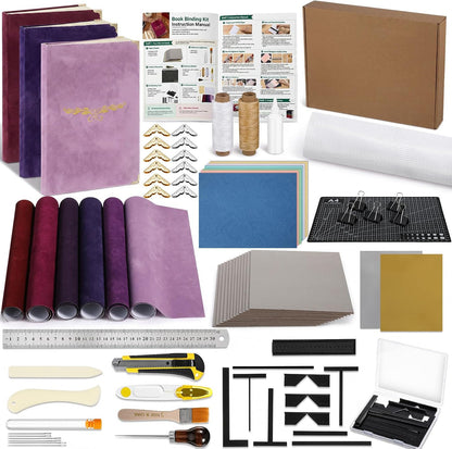Funoofuno 91 Pcs Book Binding Kits for Beginners Complete Bookbinding Kit Tools with Flocked Cloth, Textured Paper, Decorative Corner, Bone Folder Tool, Bookbinding Supplies for Book DIY Craft