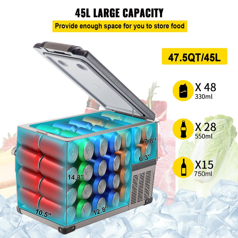 brand 45L Portable Car Refrigerator 48 Quart Compact RV Fridge 12/24V DC & 110-240V AC Vehicle Car Truck Boat Mini Electric Cooler for Driving Travel Fishing Outdoor and Home Use -4°F-50°F