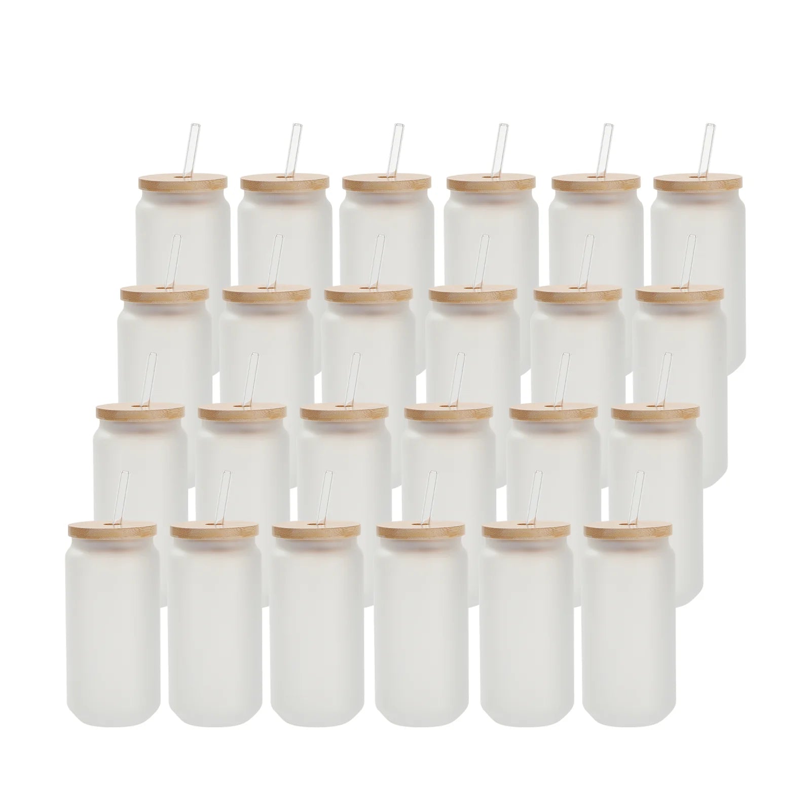 Wholesale 18 OZ Sublimation Blanks Glass Cans Tumblers Frosted Bulk with Bamboo Lid and Glass Straw 12 Pack & 60 Pack & 120 Pack
