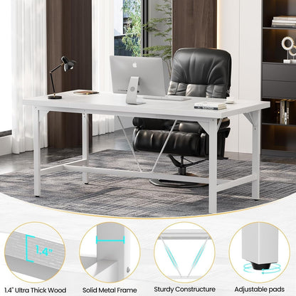 63 Inch Computer Desk, Sturdy Large Office Desk, Premium 2 Person Long Desks, Super Thick Study Writing Gaming Table, Modern Computer Table, Easy to Assemble, White