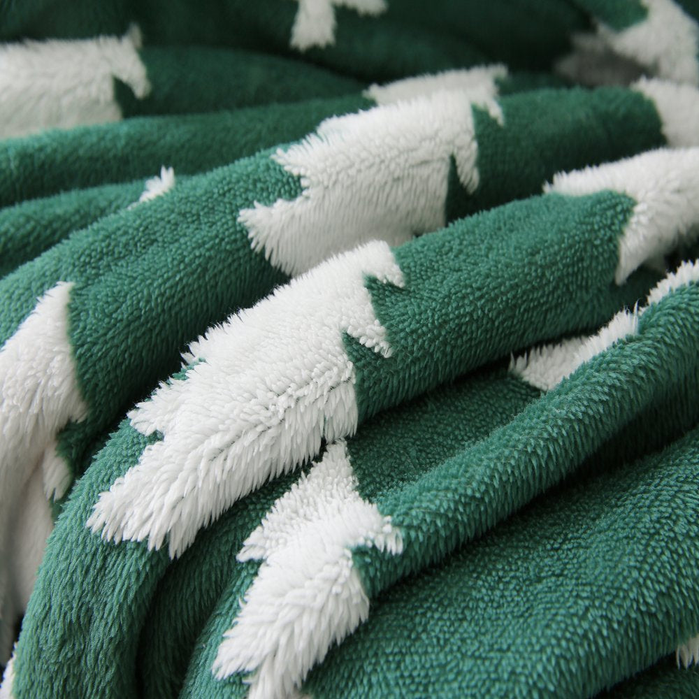 Green Pine Tree Sherpa Throw Blanket, 50"X60"