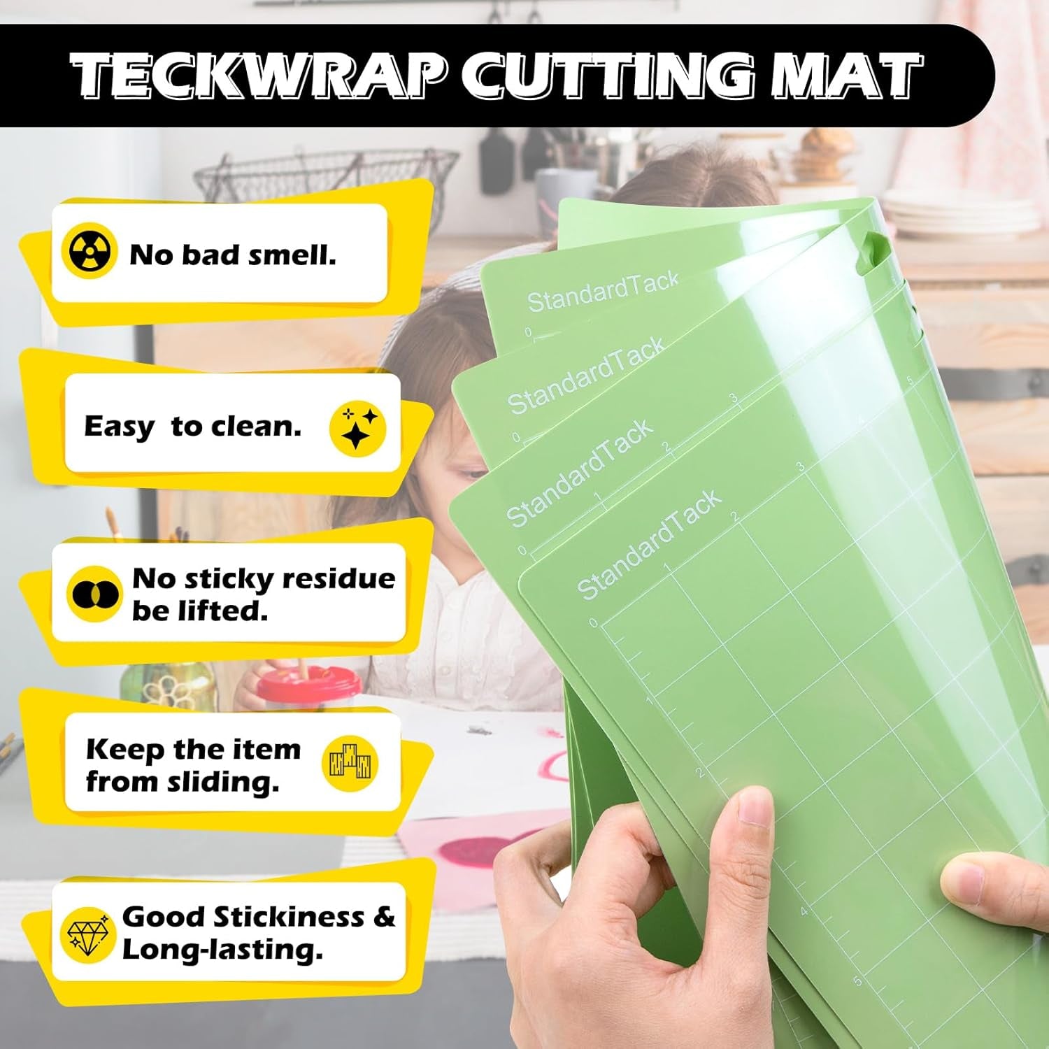 4 Pack 12"X12" Green Standard Adhesive Cutting Mats, with Precision Vinyl Pin Pen & 6 Inch Squeegee - Ideal for HTV, Vinyl, Quilting & Crafting, Compatible with Popular Cutting Machines
