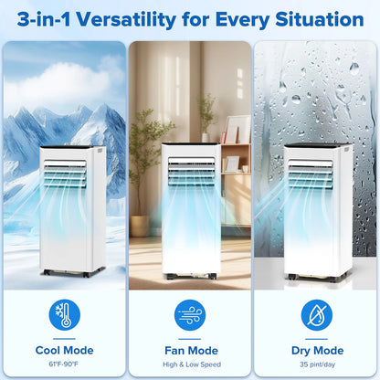8000 BTU Ashare Portable Air Conditioner, 4-In-1 AC Unit with Fan, Cool and Dehumidifier, Sleep Mode, Remote Control, for Rooms up to 350 Sq Ft