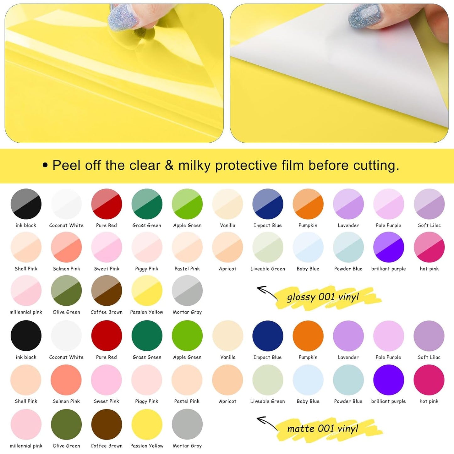 001 Permanent Adhesive Vinyl Bundle - 54Pack Vinyl Sheets (12”X12 Glossy, Matte) for Cutting Machines and Craft Cutter, DIY Craft, Car Decals, Party Decoration, Sticker