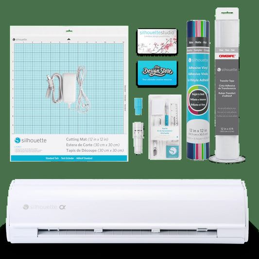 Silhouette Cameo 5Α (Alpha) Cutting Machine (Matte Black) Basic Bundle with Vinyl, Transfer Tape, Tools, Cutting Mat, Designs & Software