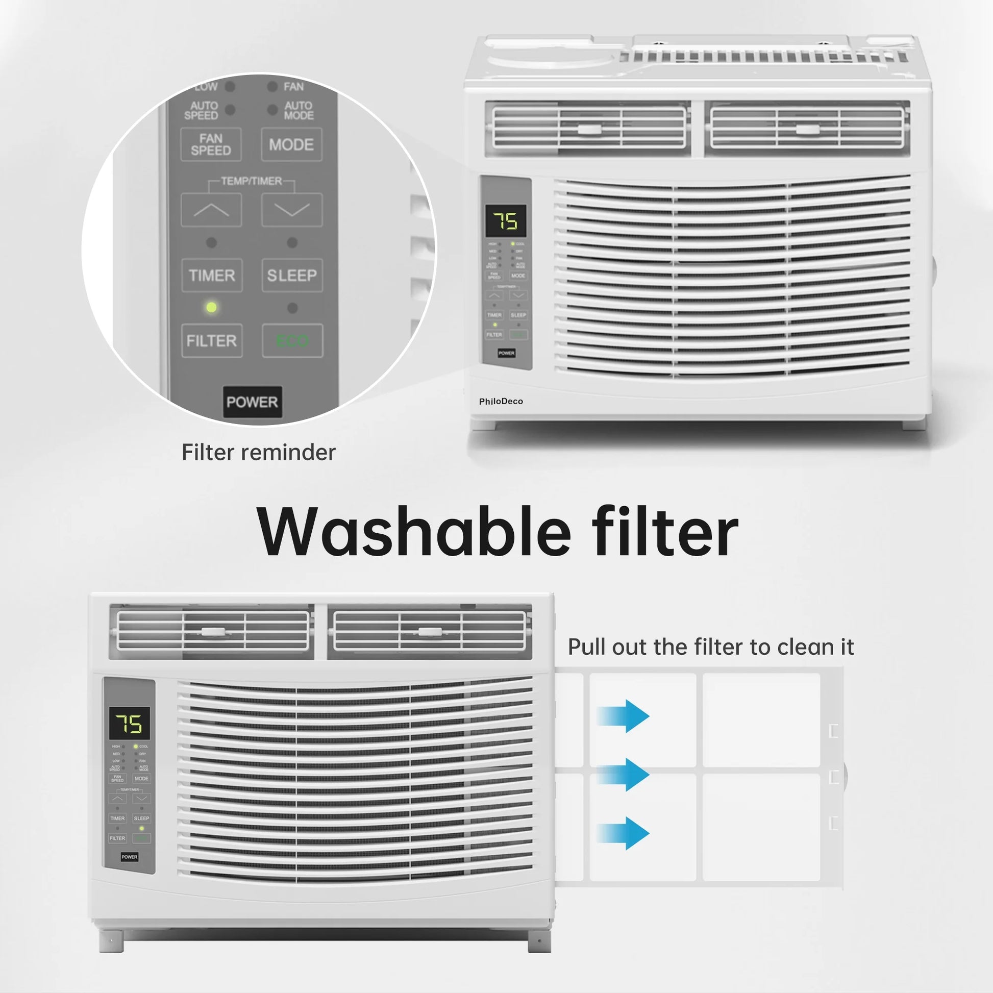 6000 BTU Window Air Conditioner Cool to 250 Sq Ft Intelligent, Led,Remote Control, Easy to Clean Filter Screen, Can Be Used as a Dehumidifier/Fan, Operates Quietly, and Is Energy-Saving