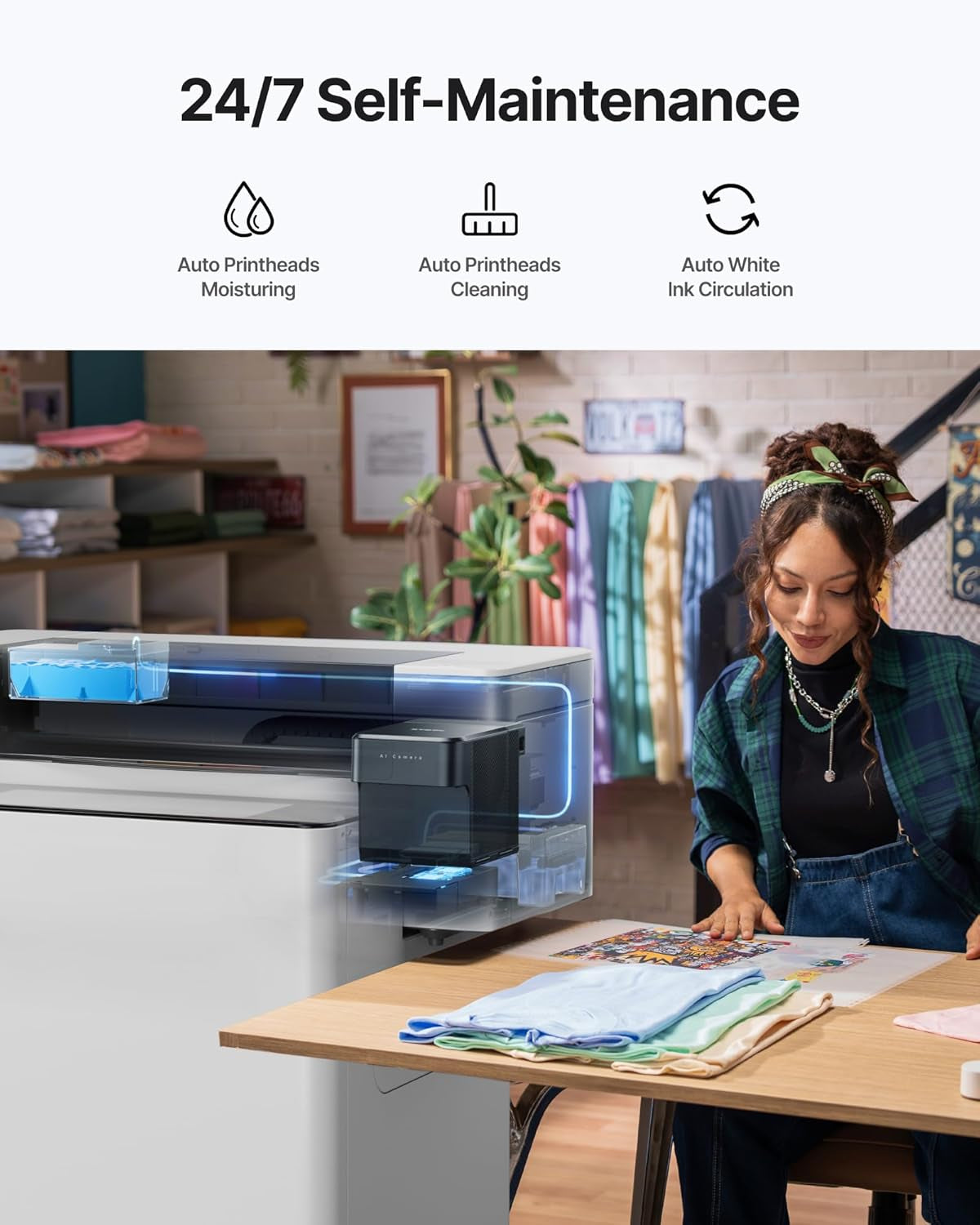 Apparel Printer Bundle with Shaker Oven & Air Purifier, 14'' A3 DTF Printer, One-Click Print-To-Bake, High-Speed with Dual I1600 Printheads, Multi-Fabric Compatible, 24/7 Auto-Maintenance