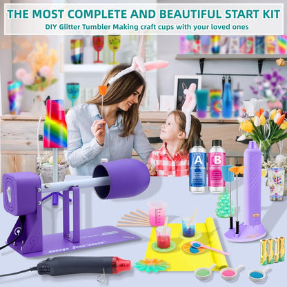 LFSUM Cup Turner for Crafts Tumbler Cup Spinner Machine Kit, Wood Cuptisserie Turner DIY Glitter Epoxy Tumblers with Silent UL Motor Safety Switch 3 in 1 Foams Accessories