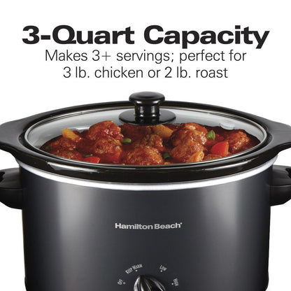 Slow Cooker, 3 Quart Capacity, Oval, Removable Crock, Black, 33231