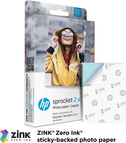 Sprocket 2X3" Premium Zink Sticky Back Photo Paper (50 Sheets) Compatible with  Sprocket Photo Printers.