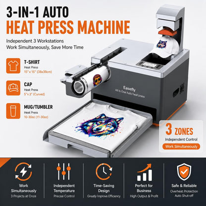 Automatic Heat Press Machine 15X15, Commercial Heat Transfer Press for T-Shirts, Tumblers, Hats & Mugs, Digital Temperature Control for DTF, HTV Vinyl & Sublimation Printing.