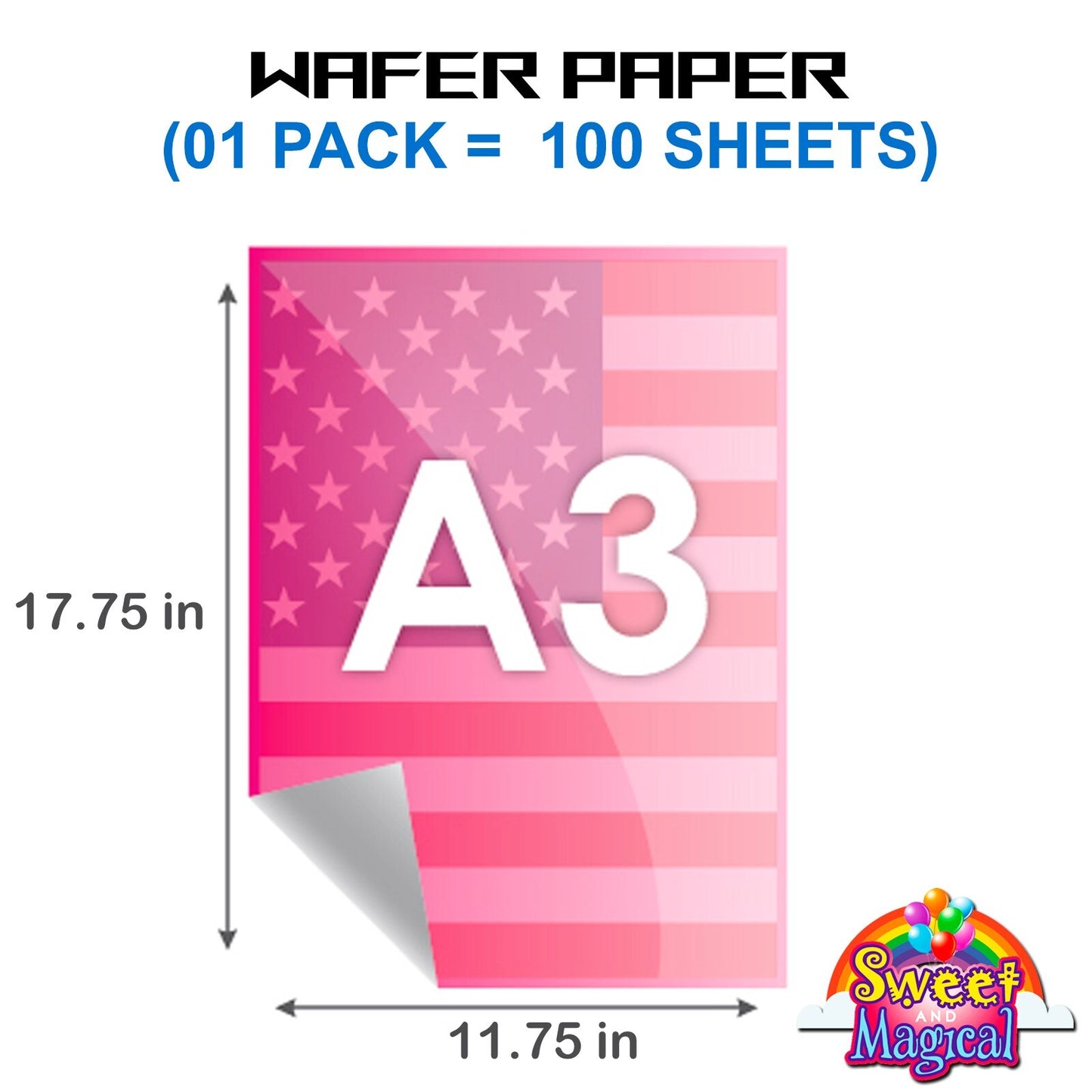 50 Edible Rectangle Potato Starch Rice Wafer Paper Sheets Size A3 11.5"X17.5"