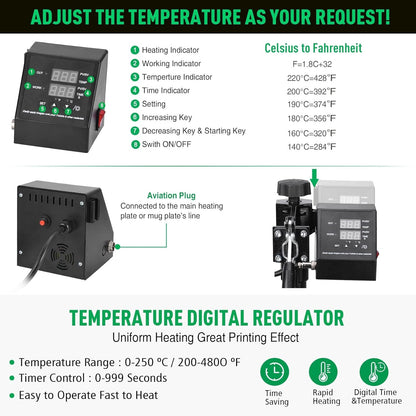 Slendor Heat Press Machine for T Shirts 12X10 Inch Digital T Shirt Pressing Machine 360-Degree Swing Away Heat Transfer Sublimation with Two Teflon Sheets