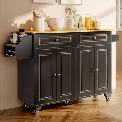 Kitchen Island with Storage,  Kitchen Island Cart with Drop Leaf, Black