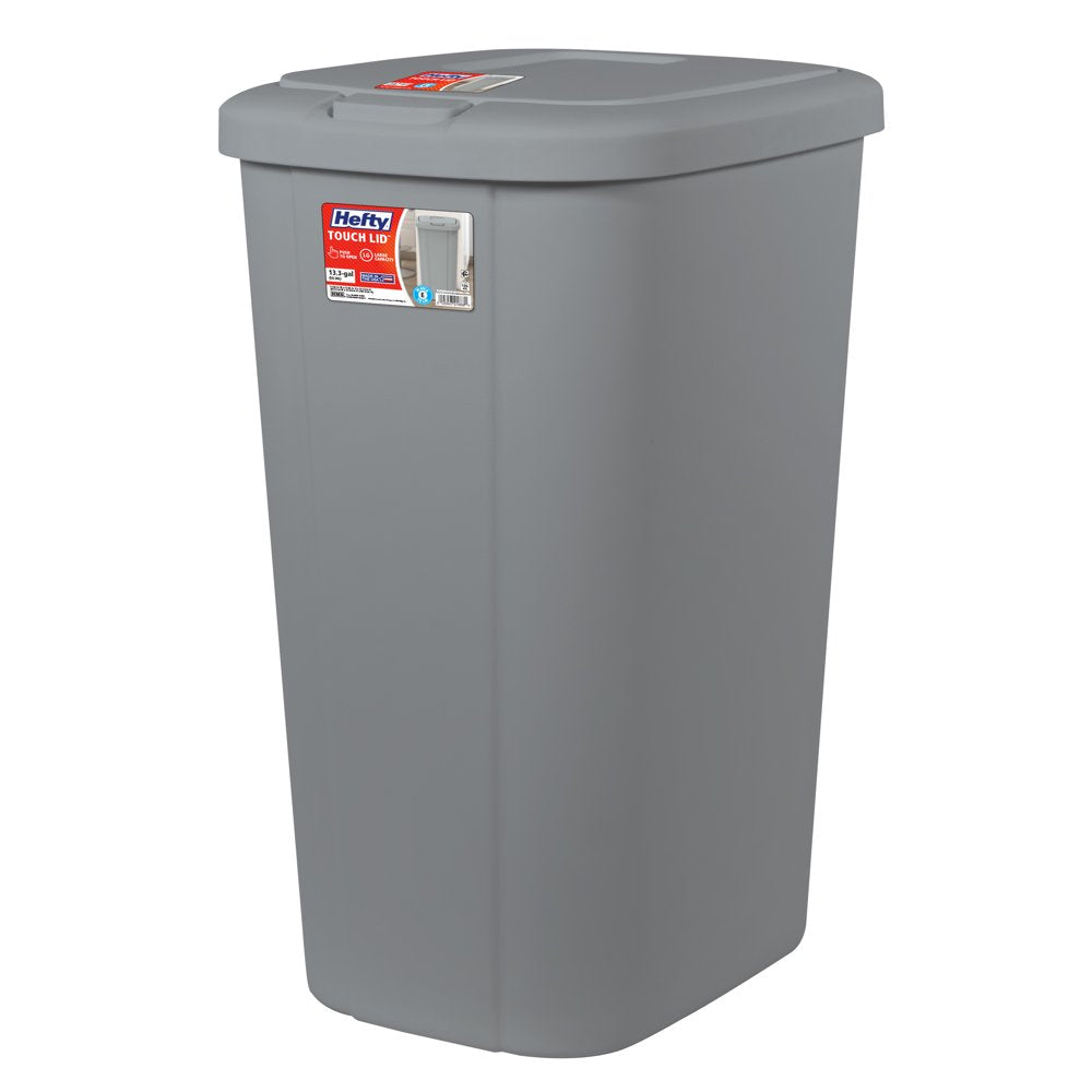 13.3 Gallon Trash Can, Plastic Touch Top Kitchen Trash Can, Grey