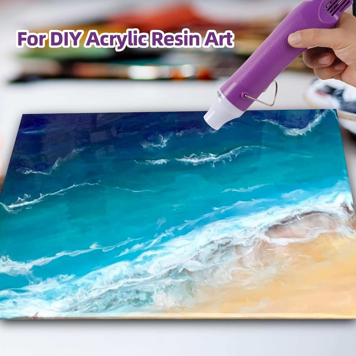 Bubble Removing Tool for Epoxy Resin and Acrylic Art, DIY Glitter Tumblers, Specially-Designed Heat Gun for Making Acrylic Resin Travel Mugs Tumblers to Remove Air Bubbles (Purple, 8.8X1.8")