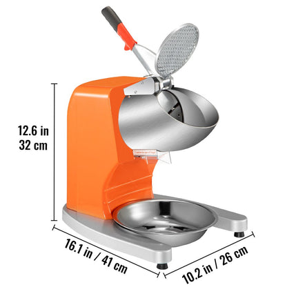 brand Electric Ice Shaver Crusher Snow Cone Maker Machine with 4 Stainless Steel Blades 220LB/H Shaved Ice Machine 300W 1450 RPM for Home and Commercial Use Orange