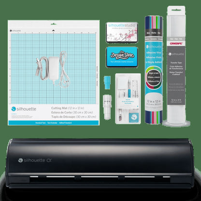Silhouette Cameo 5Α (Alpha) Cutting Machine (Matte Black) Basic Bundle with Vinyl, Transfer Tape, Tools, Cutting Mat, Designs & Software