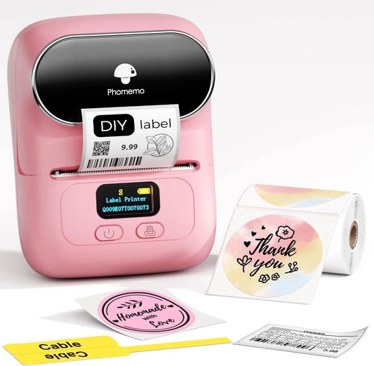 M110 Thermal Label Printer - Portable Bluetooth Address Label Maker for Small Business, Barcode & Retail, Compatible with Phones & PC (Pink)