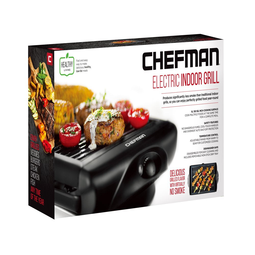 Electric Smokeless Indoor Grill W/ Adjustable Temperature, Non-Stick, Black