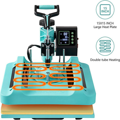 15"X15" 5 in 1 Heat Press Machine Digital Transfer Sublimation T-Shirt Mug Hat