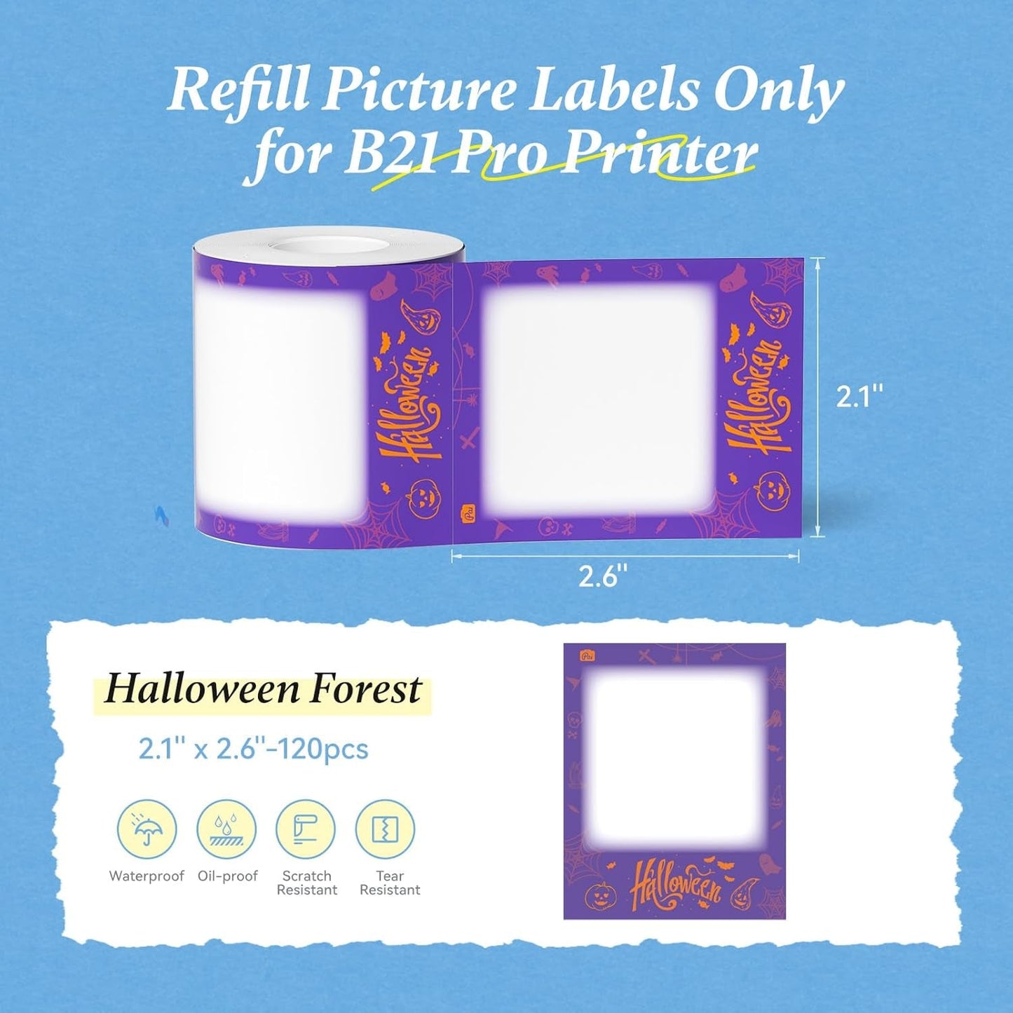 NIIMBOT Photo Papers Only Compatible with Pro Series Label Makers, 2.1''X2.6'' (54X67Mm) Hallowen Labels, Sticker Labels for Trick or Treat