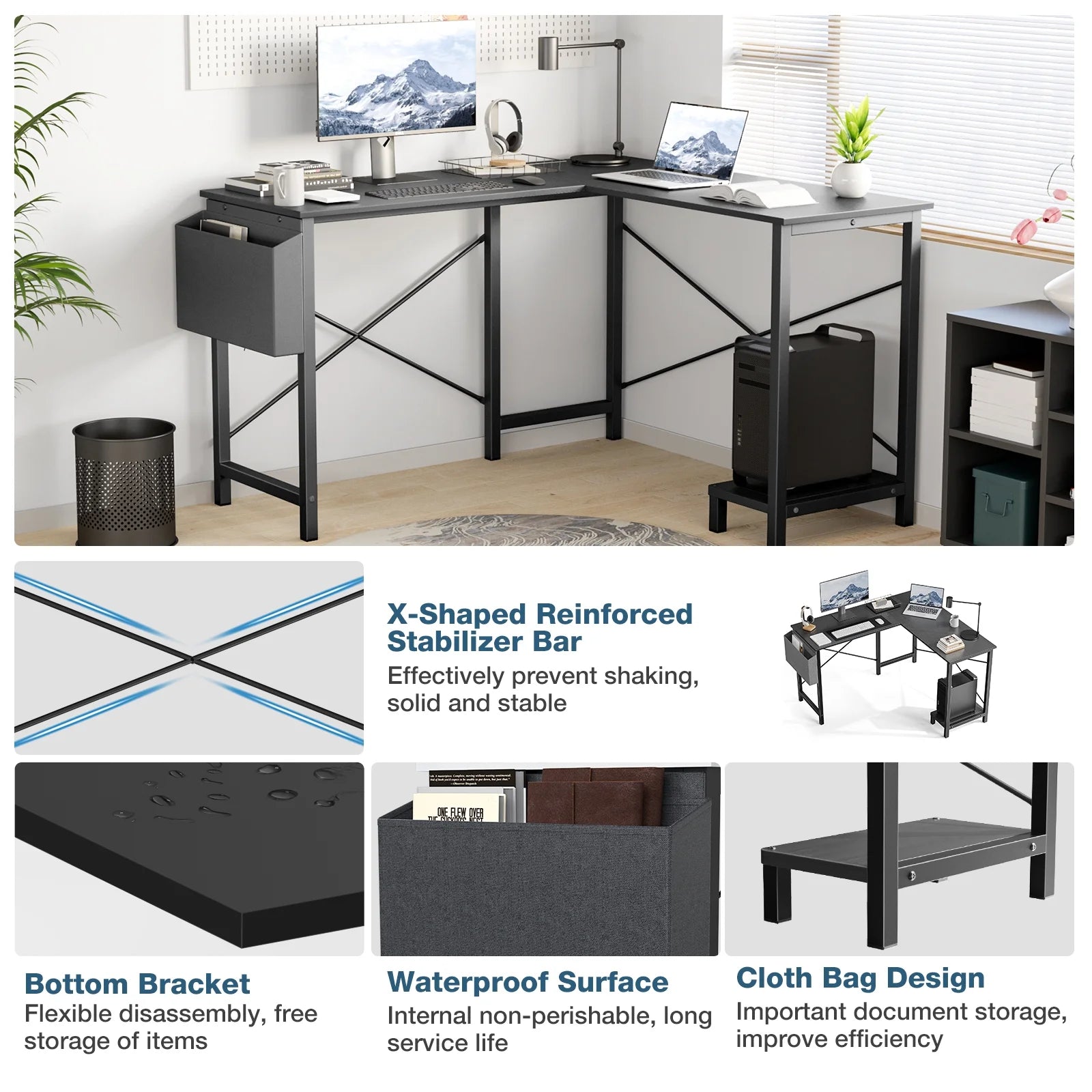 50 Inch L Shaped Computer Desk with CPU Stand, Corner Gaming Desk for Home Office