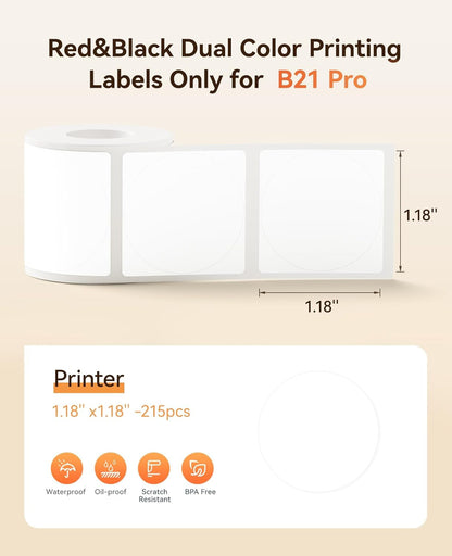 NIIMBOT Refill Label- 300DPI Red & Black Dual Color Sticker Paper round (1.18"X1.18"/30X30Mm) for School, Office, Retail, Baking & Safety Labels - Compatible with Pro Series Label Makers