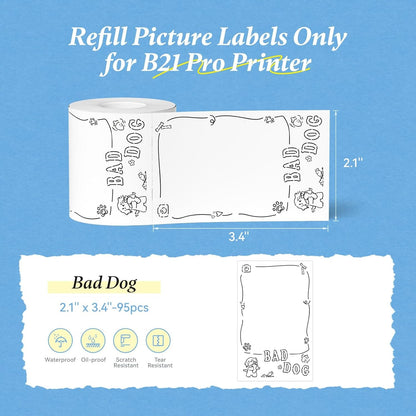 NIIMBOT Photo Papers Only Compatible with Pro Series Label Makers, Cute Dog Stickers for Kids, Beauty Memories (2.1''X3.4''-54X86Mm)