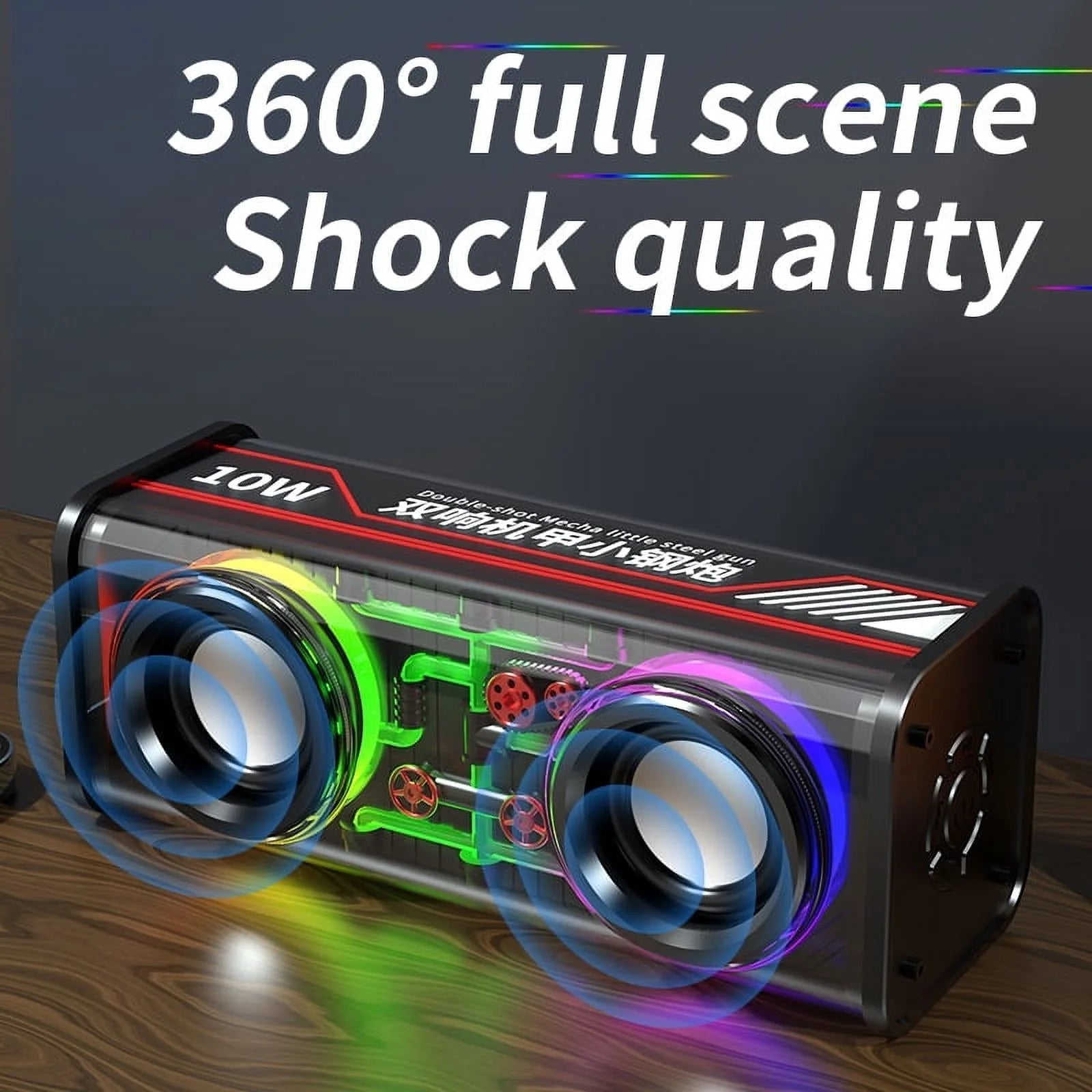 F8 Portable Bluetooth Speaker Transparent Mecha Wireless Speaker with Colorful LED Lights,Bt 5.3,Steel Bass Vibration Film Audio,Tws Stereo Sound 6H Speakers for Party Camping Beach Travel
