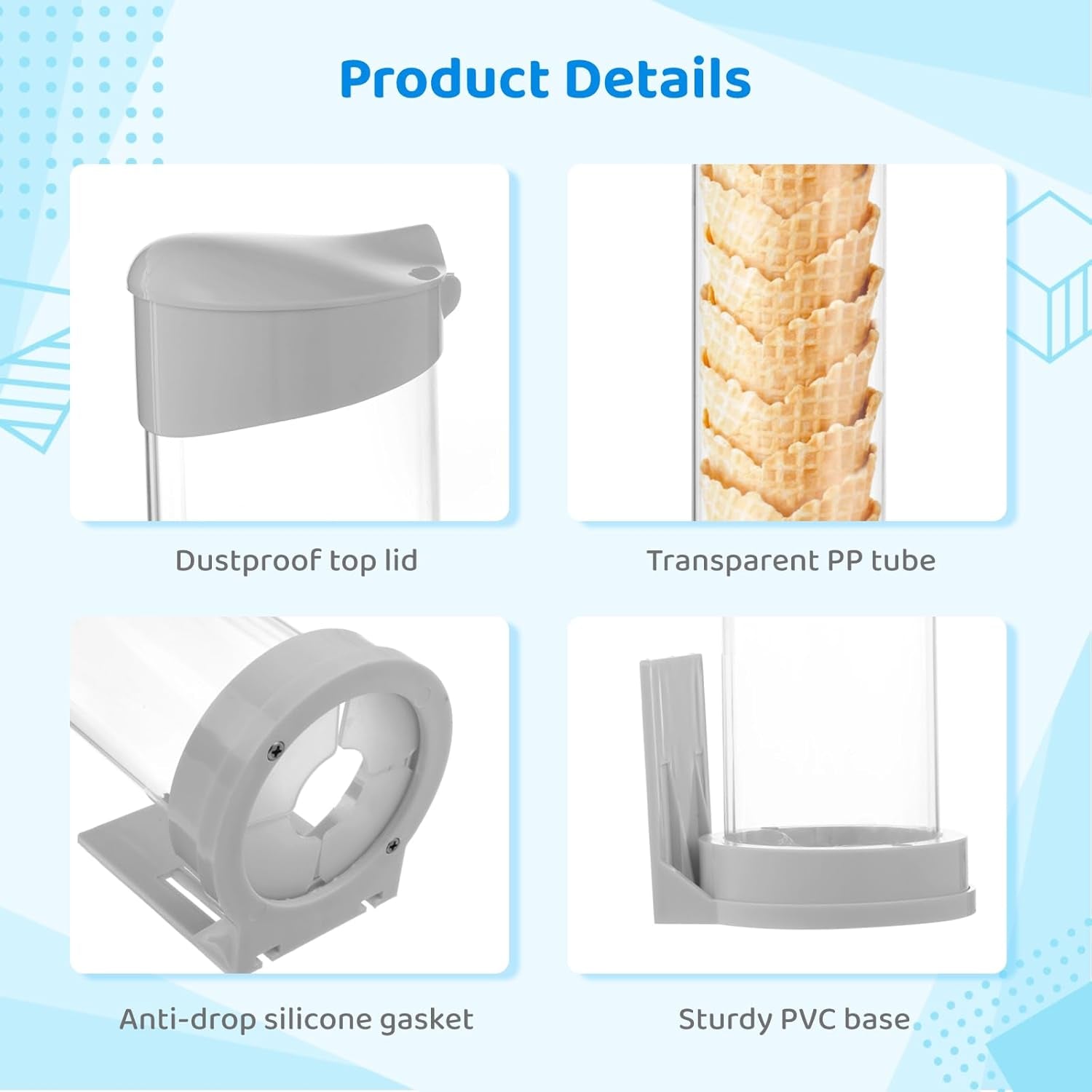 16'' Resturant Ice Cream Cone Dispenser (Commercial), Fit for Most Cone & Waffle Cone on Market, Self Adhesive Wall Mount Cone Holder for Coffee Dounut Store Ice Cream Machine, Easy to Clean (1PCS)