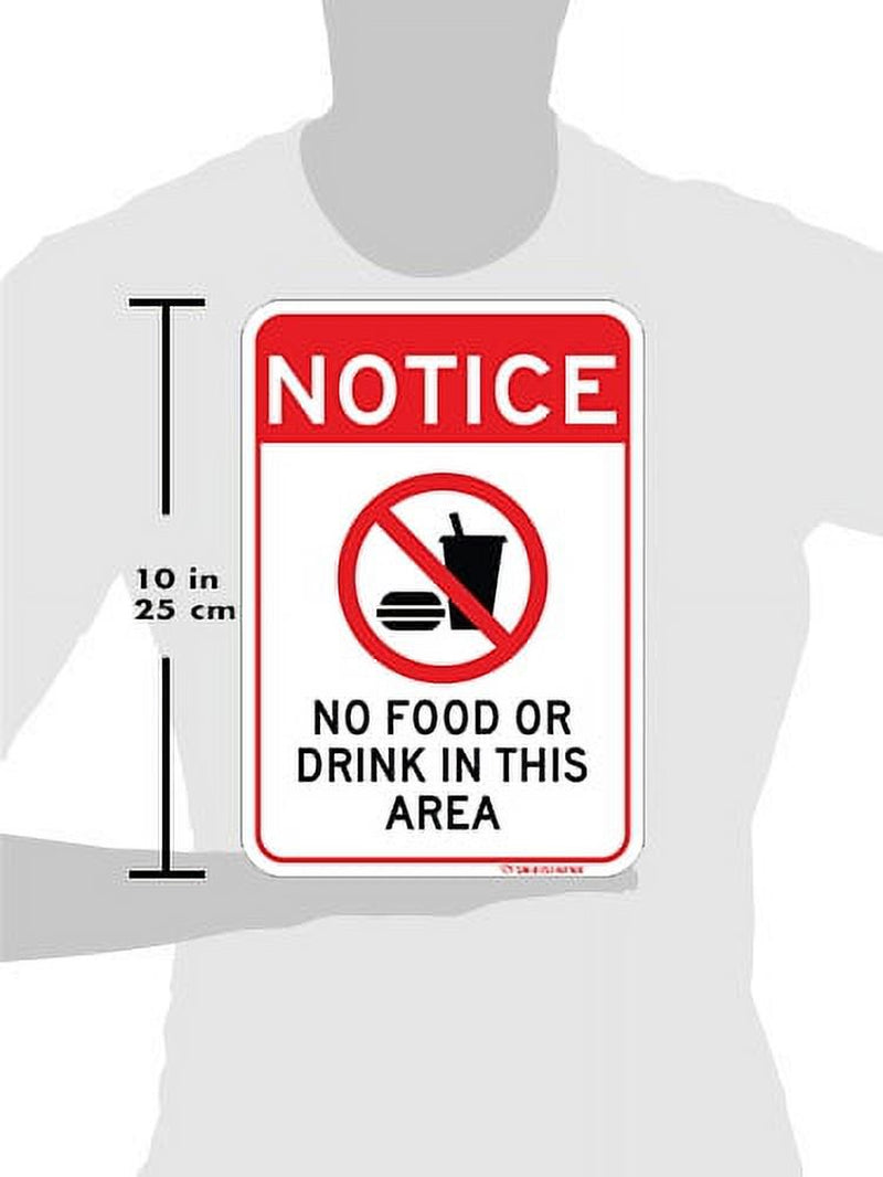 No Food or Drink Sign. 7"X 10" Commercial Aluminum with Pre-Drilled Holes