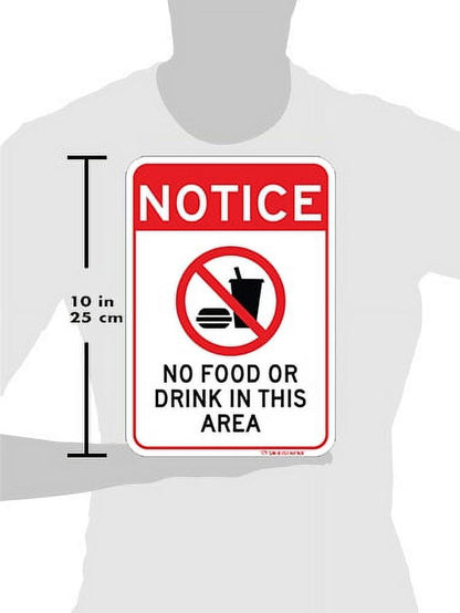 No Food or Drink Sign. 7"X 10" Commercial Aluminum with Pre-Drilled Holes