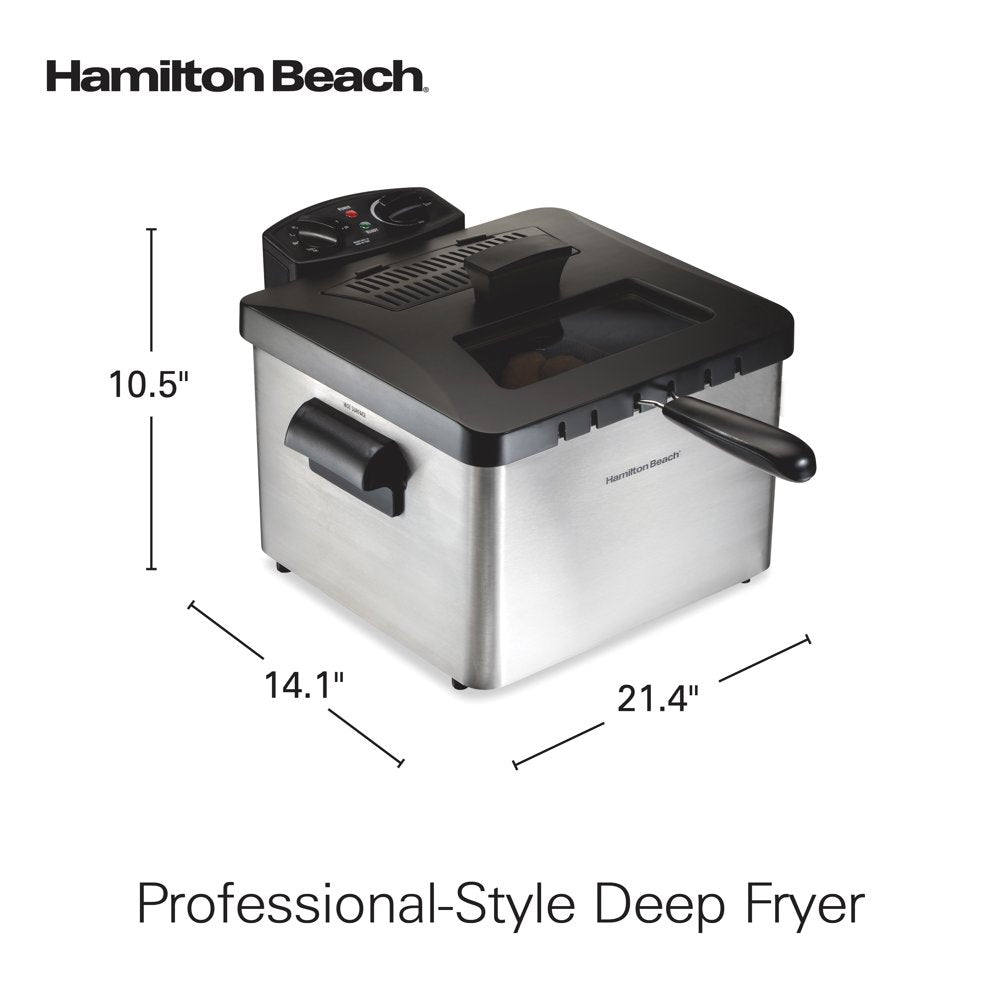 Professional-Style Deep Fryer with 3 Frying Baskets, 4.7 Quart or 19 Cup Oil Capacity, Lid with View Window, Stainless Steel, 35034