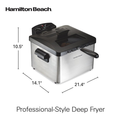 Professional-Style Deep Fryer with 3 Frying Baskets, 4.7 Quart or 19 Cup Oil Capacity, Lid with View Window, Stainless Steel, 35034