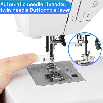 Portable Sewing Machine Computerized Embroidery Sewing Machine with 200 Unique Built-In Stitch and 8 Buttonholes