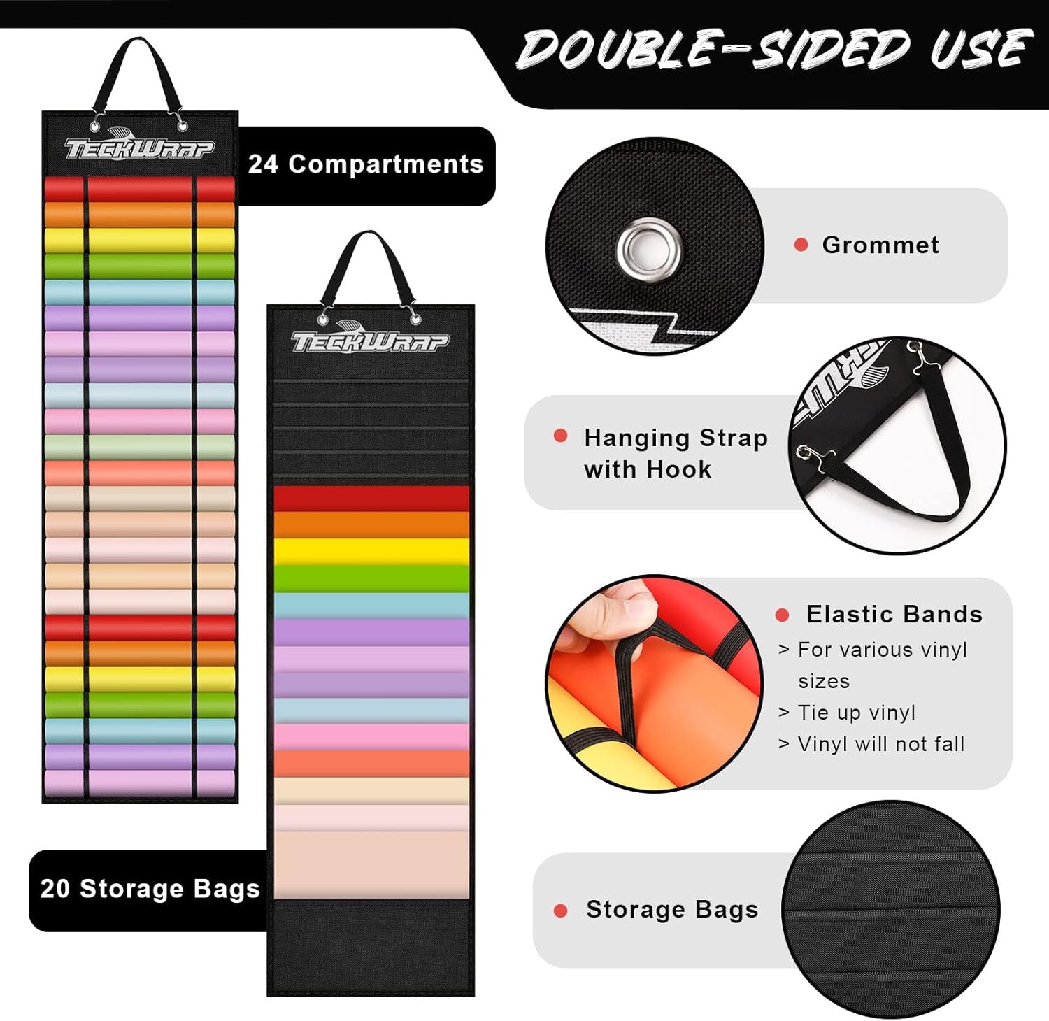 Vinyl Roll Holder, Vinyl Roll Storage Organizer Black Double-Sided Wall-Mount with 44 Compartments