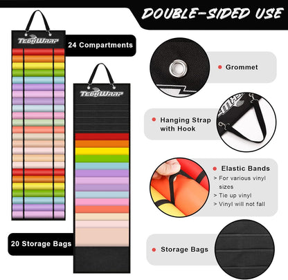 Vinyl Roll Holder, Vinyl Roll Storage Organizer Black Double-Sided Wall-Mount with 44 Compartments