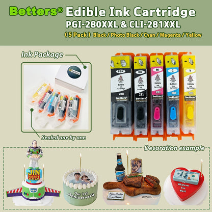 Betters® Edible Ink PGI-280XXL CLI-281XXL Refillable Cartridge for Canon ,5 Sets