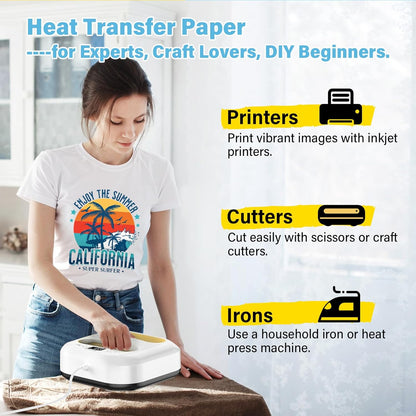 Printable Heat Transfer Paper for T-Shirts 10 Sheets, 11" X 17" Printable Heat Transfer Vinyl for Inkjet Printer, Iron on Transfer Paper for Light and Dark Fabric (Matte)