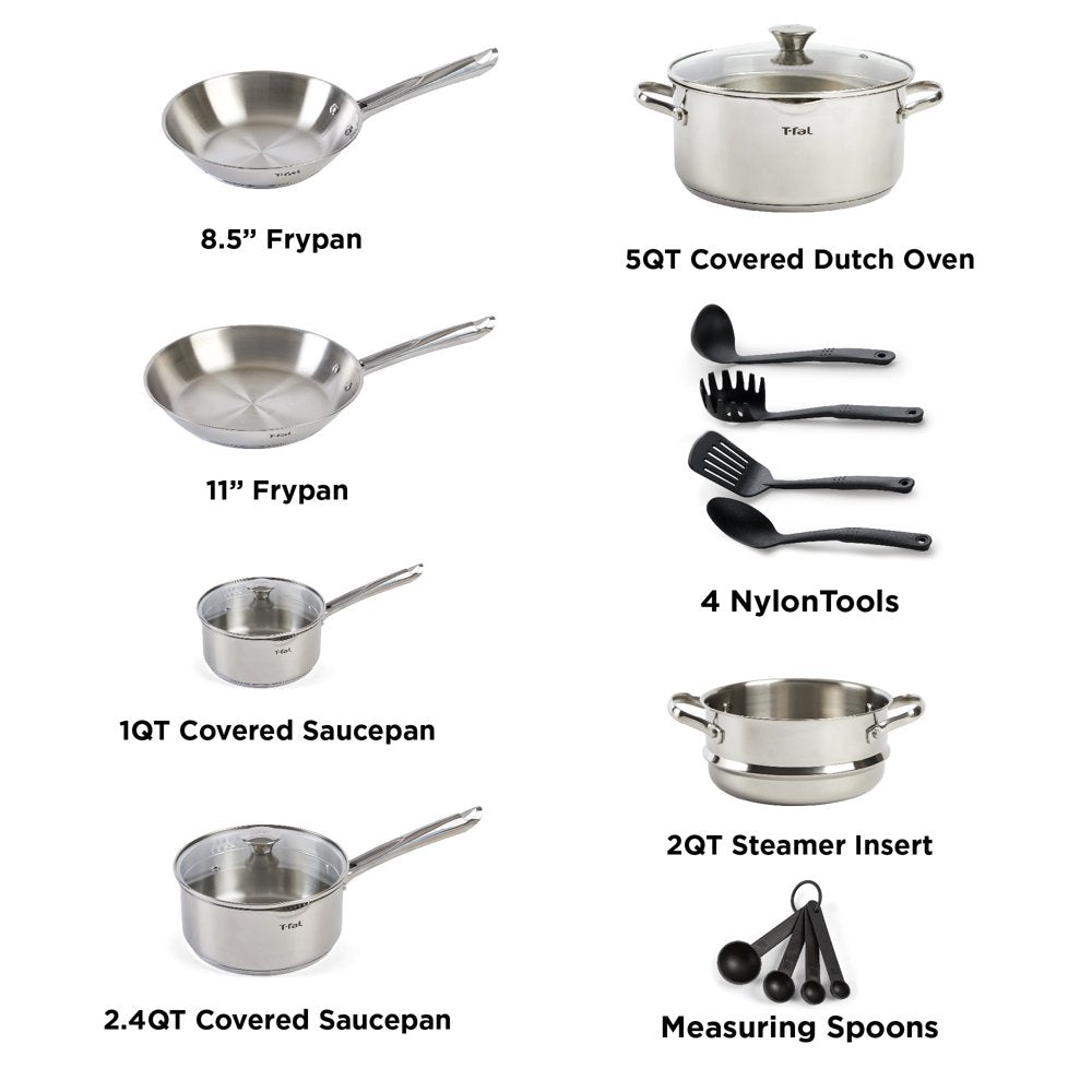 Cook & Strain Stainless Steel Cookware Set, 14 Piece Set, Dishwasher Safe