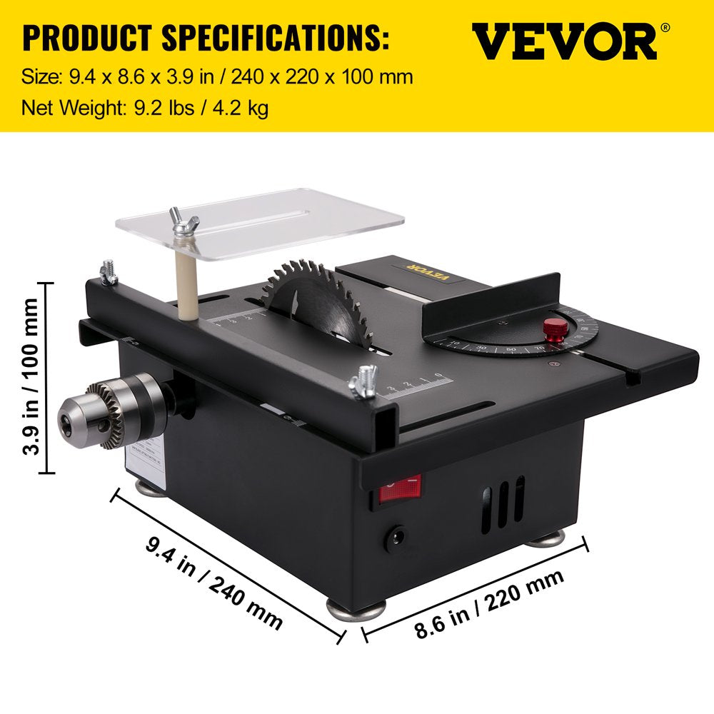 Mini Table Saw, 96W Hobby Table Saw for Woodworking, 0-90 Angle Cutting Portable DIY Saw, 7-Level Speed Adjustable Multifunctional Table Saws, 1.57In Cutting Depth Mini Precision Table Saw