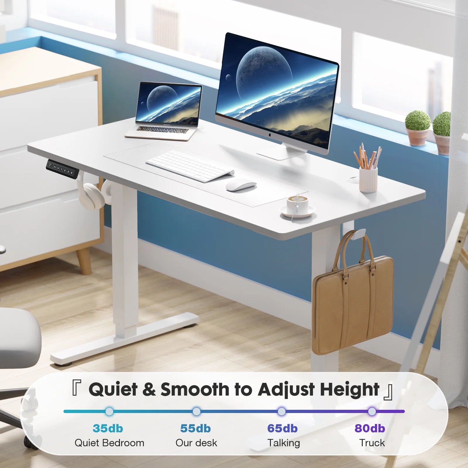 Electric Standing Desk, Height Adjustable Desk, 55 X 24 Inches Ergonomic Stand up Desk with Memory Preset and T-Shaped Metal Bracket for Home Office