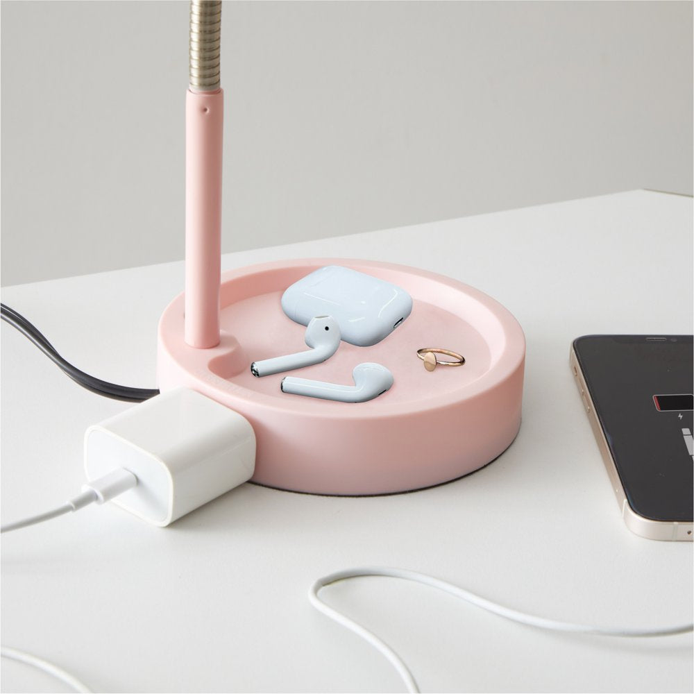 LED Desk Lamp with Catch-All Base & AC Outlet, Matte Blush Pink