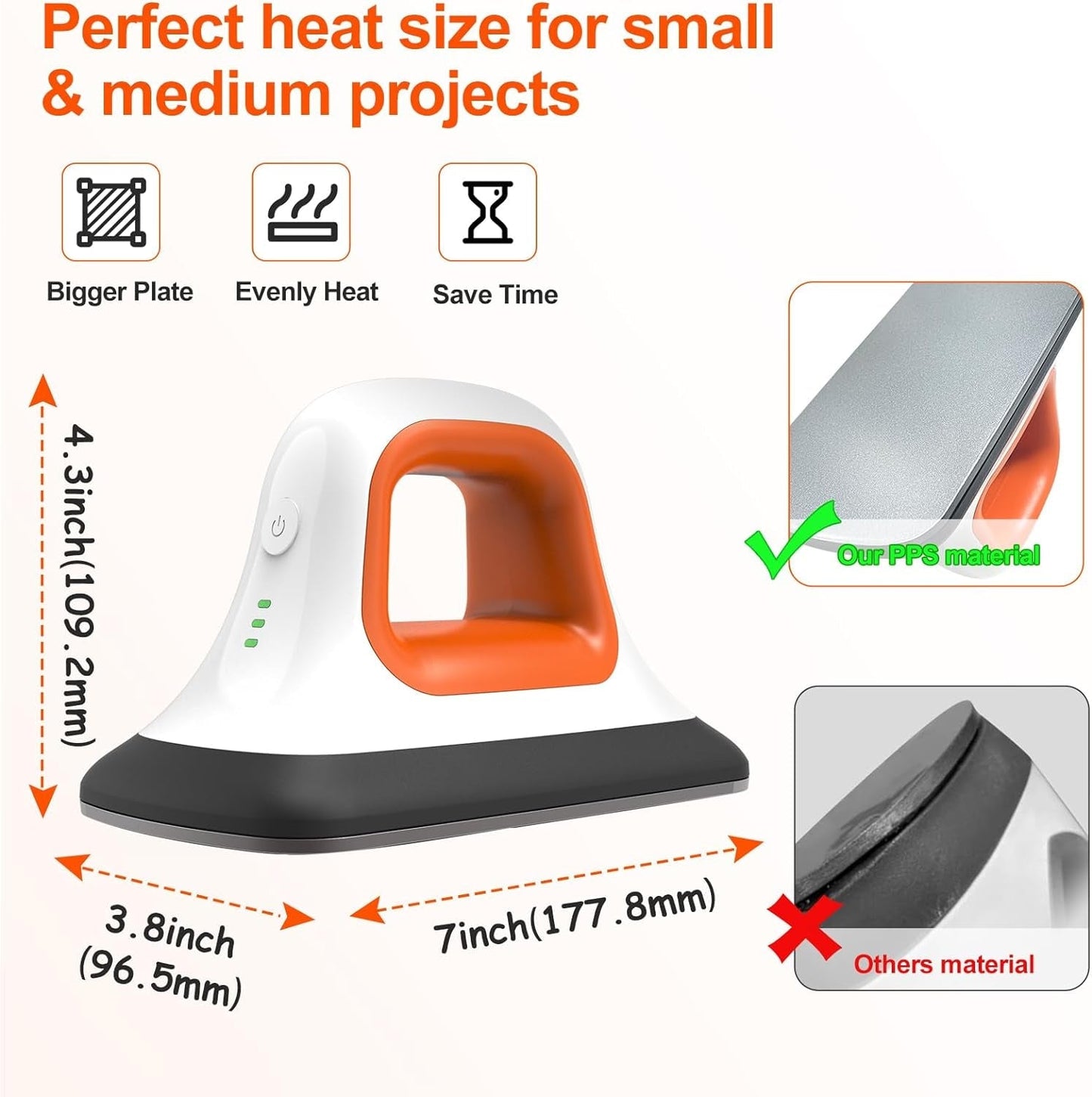 Mini Heat Press Machine - (7"×3.8"), Heating Sublimation Transfer Projects for Tshirt Hats Bags Pillows Shoes Aprons,Features Insulated Safety Base, 3 Temperature Modes (Orange)