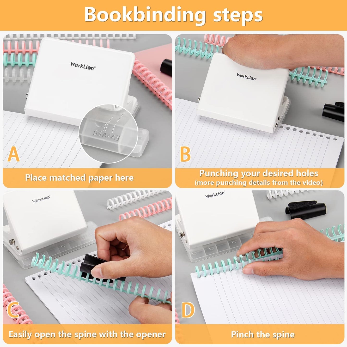 Binding Machine for Planner： WORKLION Metal 10 Hole Punch & Multi Color 30 Hole Loose Leaf Binder Rings(10 Pcs) for Making 26 Holes on B5 Paper, 30 Holes on A4, 20 Holes on A5 Book.