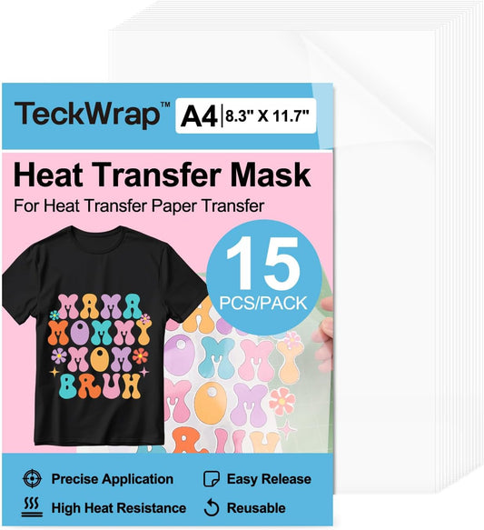 Heat Transfer Mask for Heat Transfer Paper for T-Shirts 15PCS, 8.3" X 11.7" Masking Film Clear Iron on Transfer Tape for HTV Printable Heat Transfer Vinyl, Heat Transfer Mask Sheets