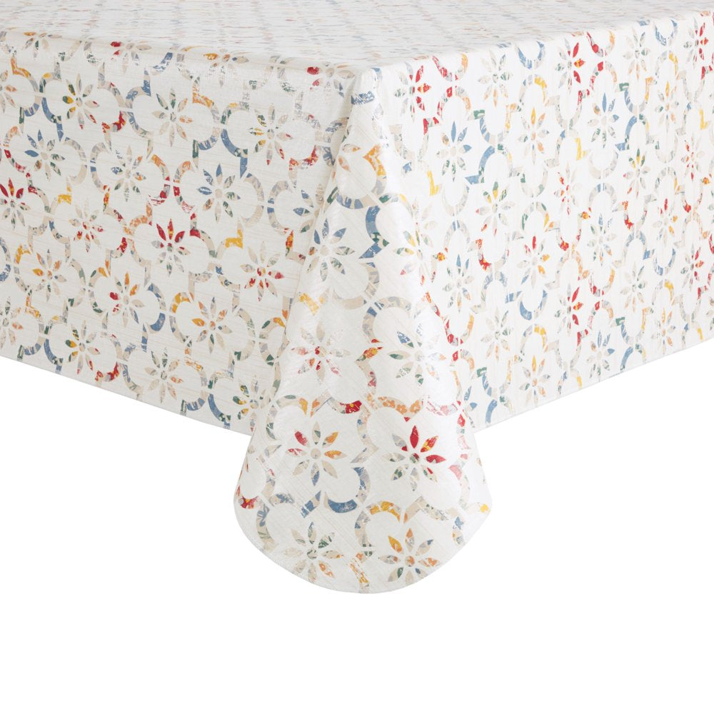 Ogee Tile PEVA Tablecloth, Multicolor, 60"W X 102"L Rectangle, Available in Various Sizes